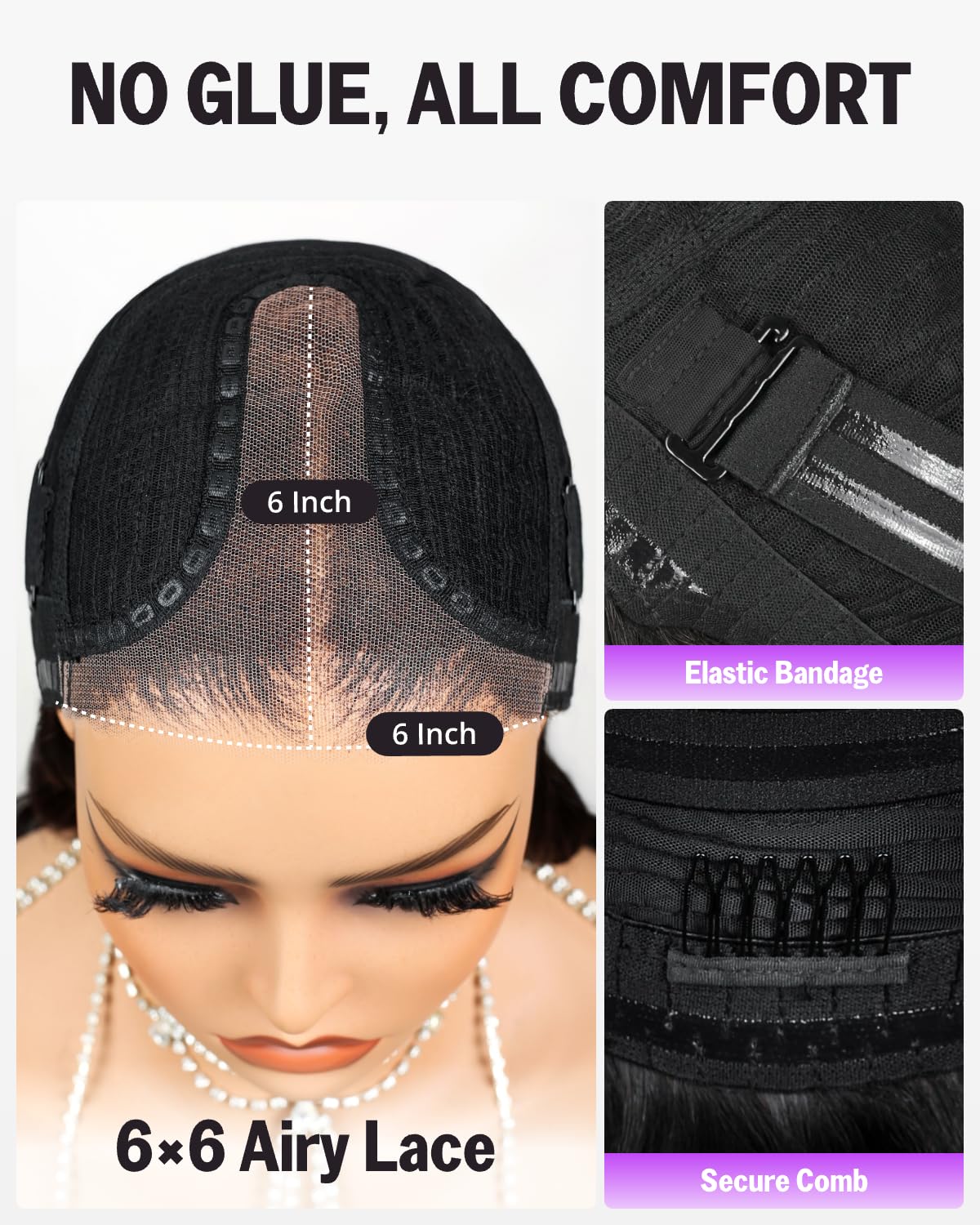Megalook hair Glueless Wigs Human Hair Pre Plucked Pre Cut 6x6 HD